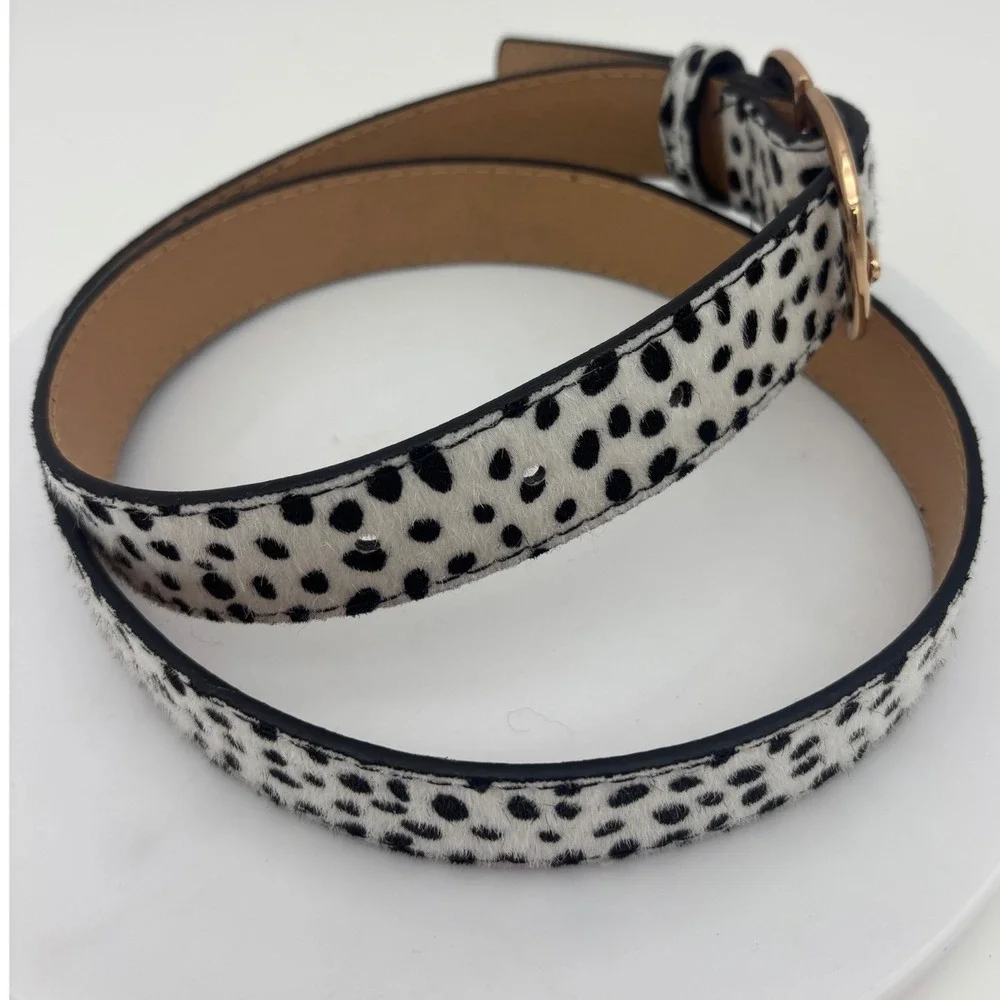 NEW Animal Print Belt Calf Hair Leopard Double C Cheetah Gold Buckle Black White